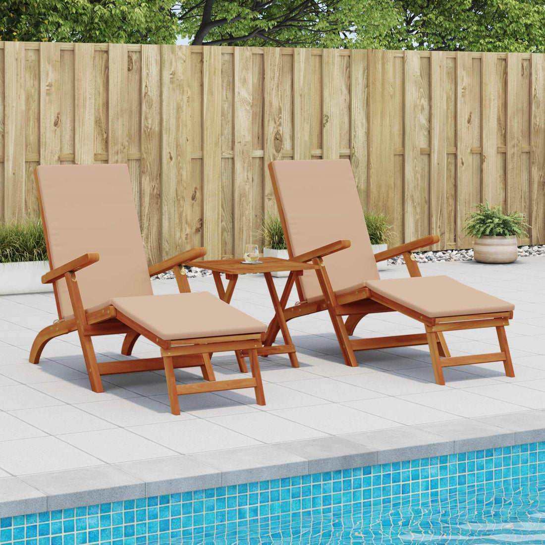 vidaXL Recliner y tumbona plegable 3 uds. Madera de Acacia Sólida Topo