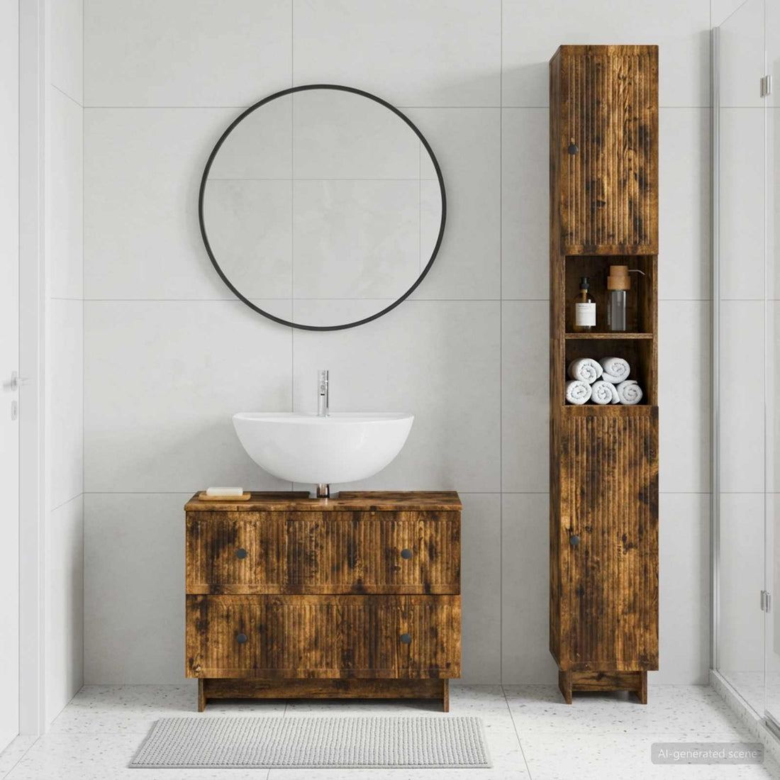 vidaXL Juego de gabinete de baño de 2 piezas EDE Roble Ahumado