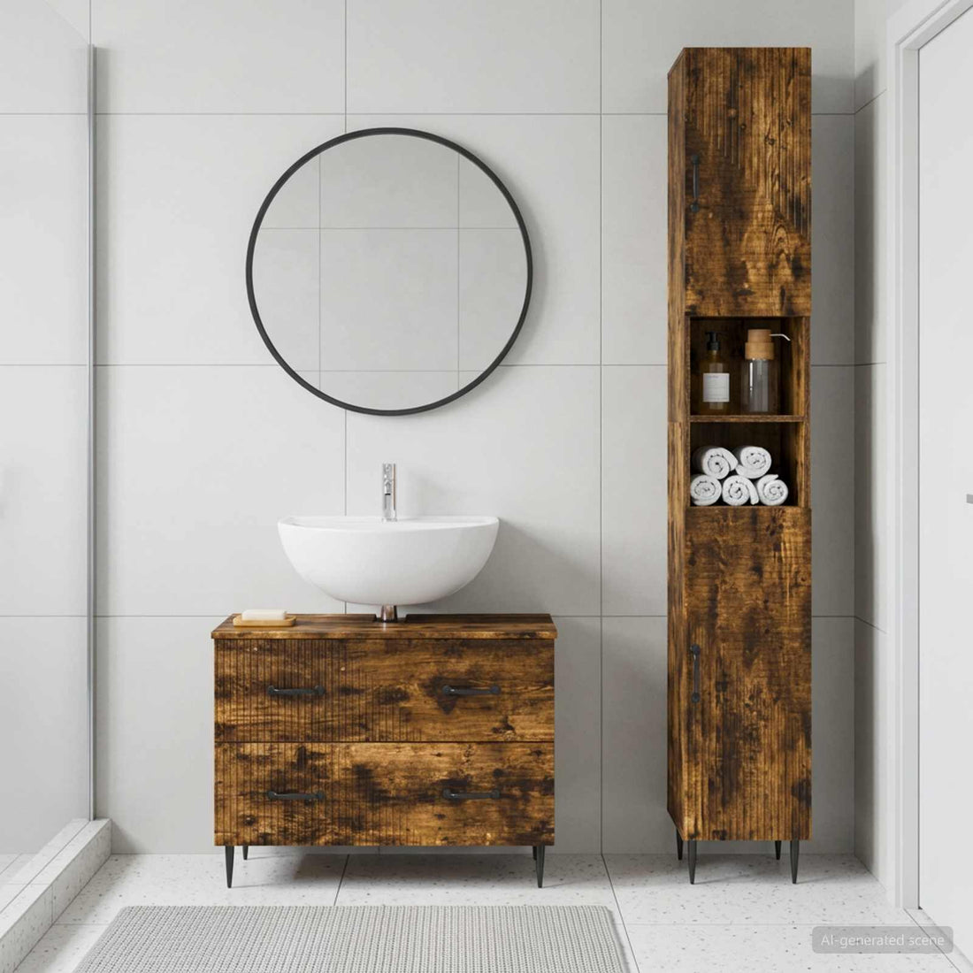 vidaXL Juego de gabinete de baño de 2 piezas HAARLEM Roble Ahumado