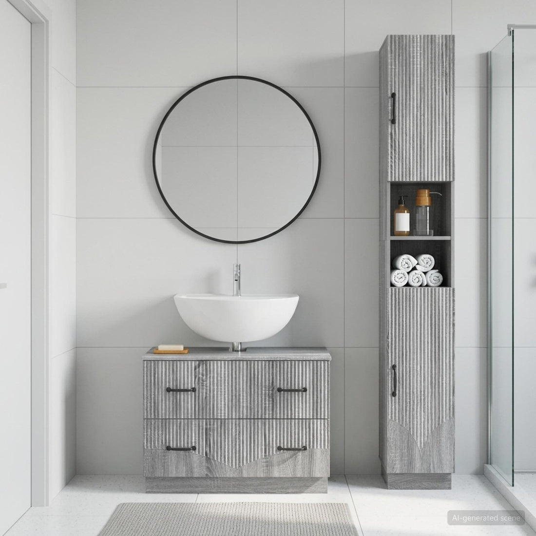 vidaXL Juego de gabinete de baño de 2 piezas HOORN Sonoma gris