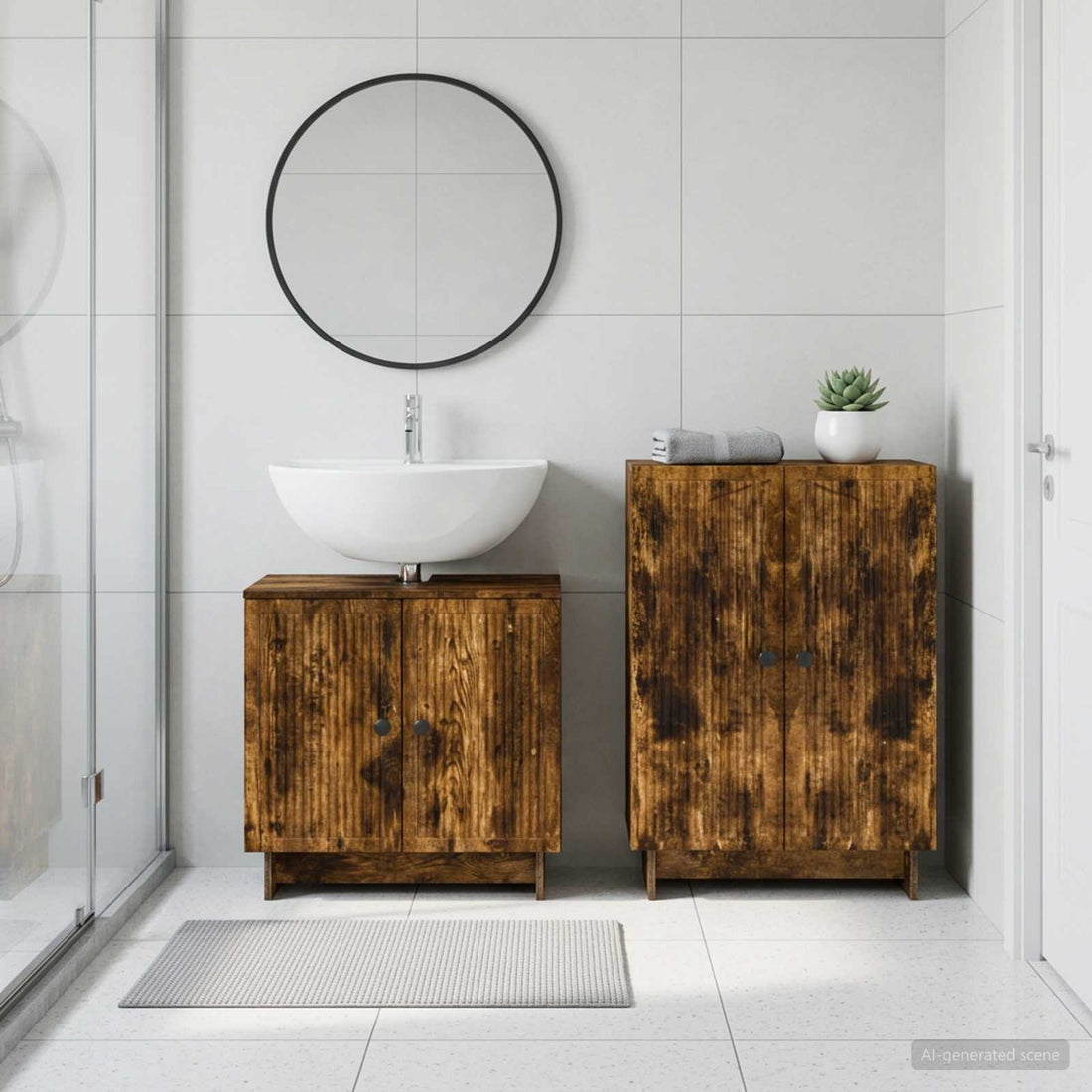 vidaXL Juego de gabinete de baño de 2 piezas EDE Roble Ahumado