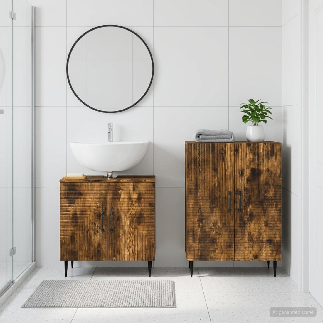 vidaXL Juego de gabinete de baño de 2 piezas HAARLEM Roble Ahumado