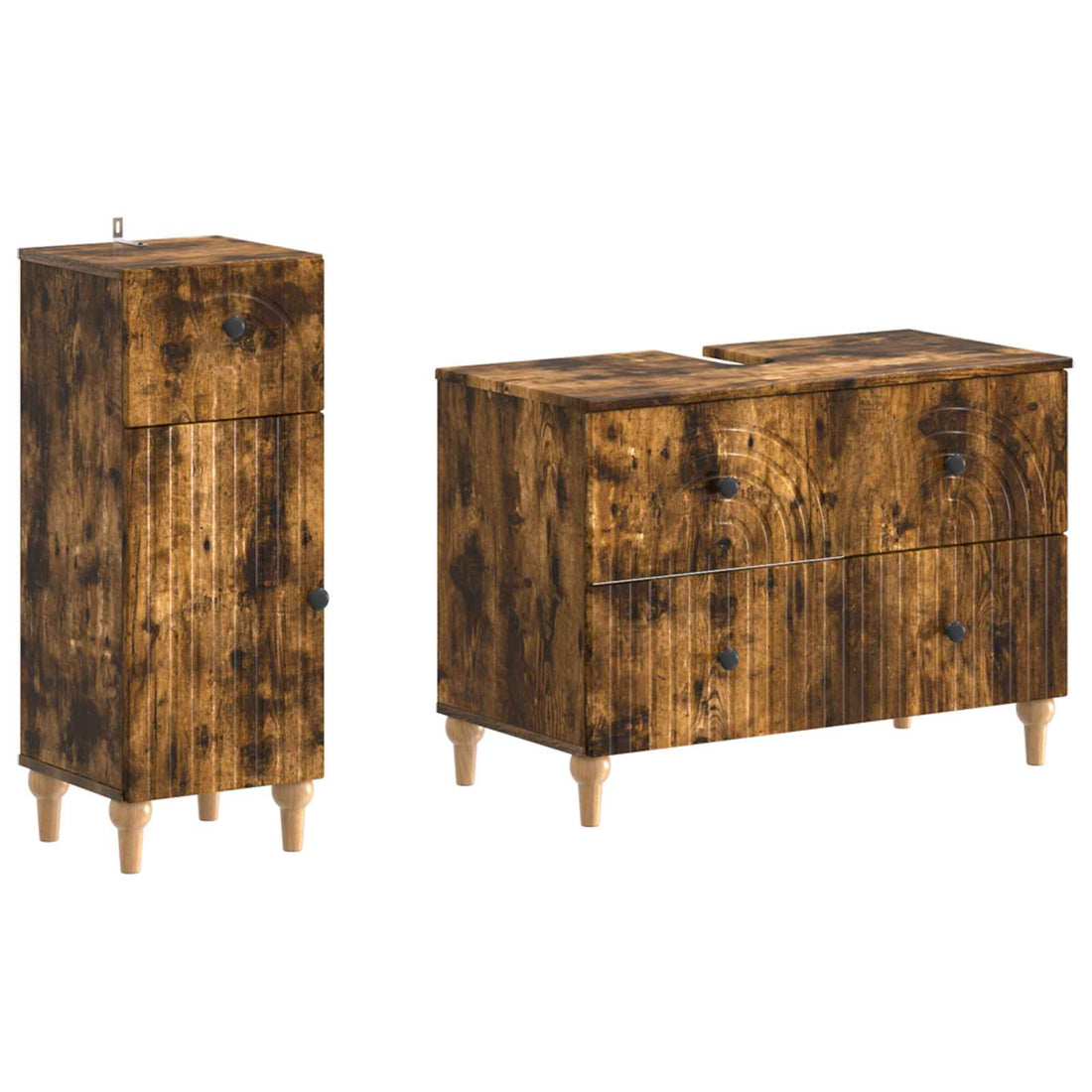 vidaXL Juego de gabinete de baño de 2 piezas ALKMAAR Roble Ahumado