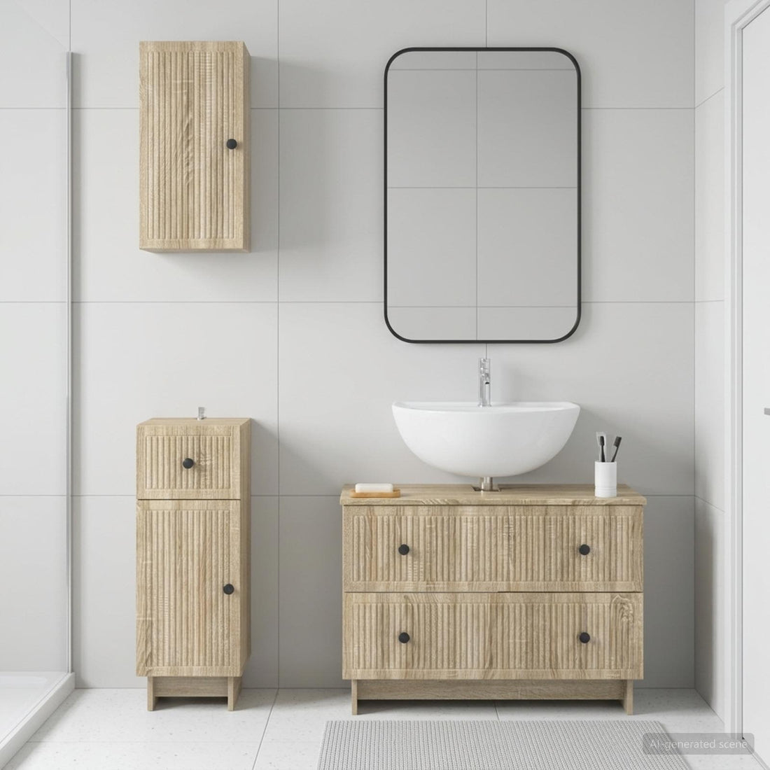 vidaXL Juego de armarios de baño de 3 piezas EDE Roble Sonoma
