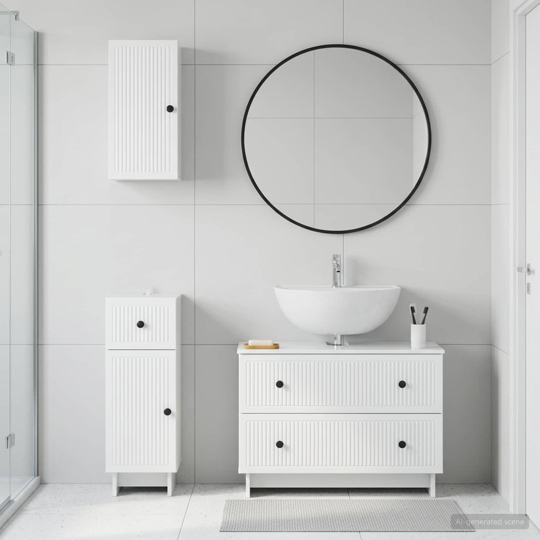 vidaXL Juego de armarios de baño de 3 piezas EDE Blanco Brillante