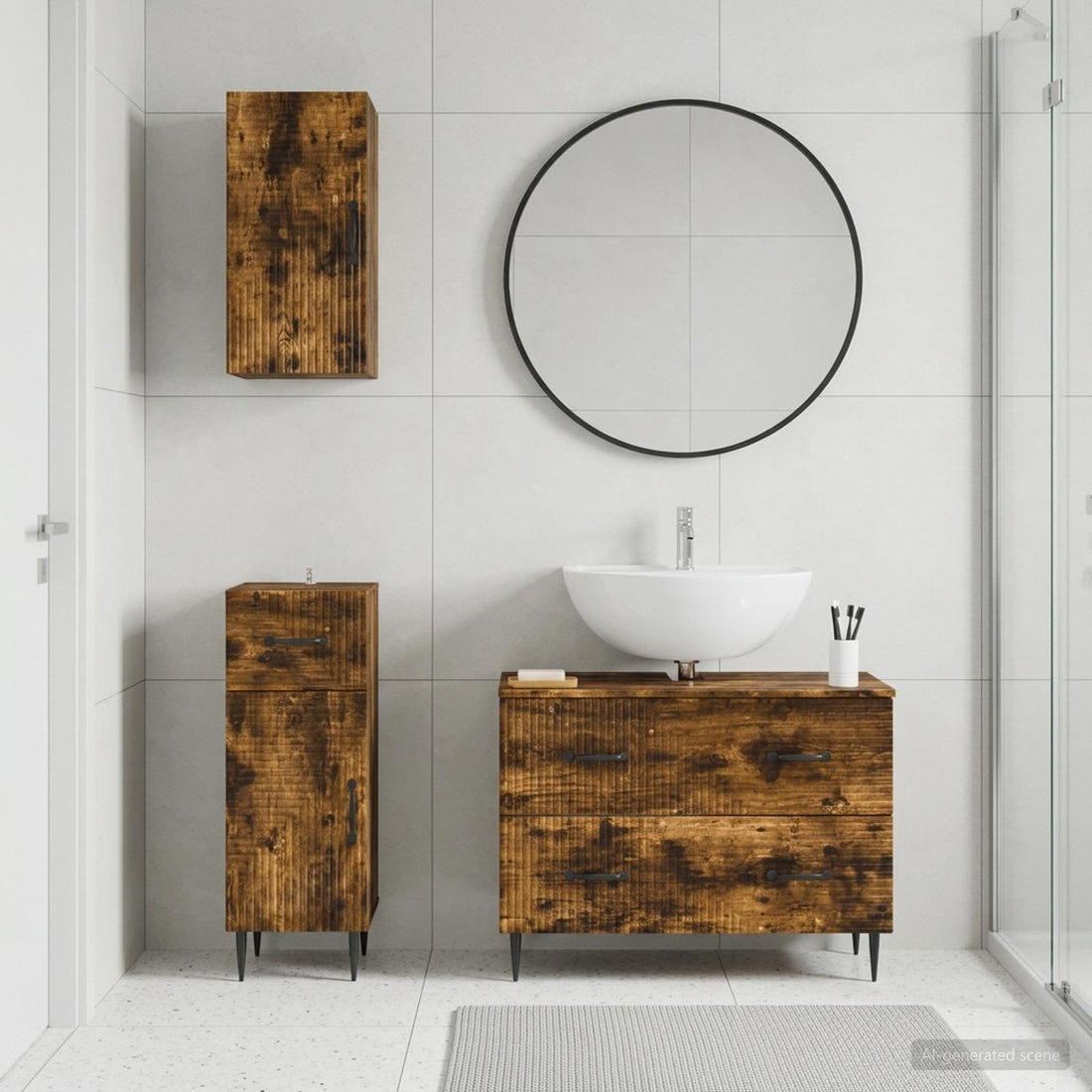 vidaXL Juego de armarios de baño de 3 piezas HAARLEM Roble Ahumado