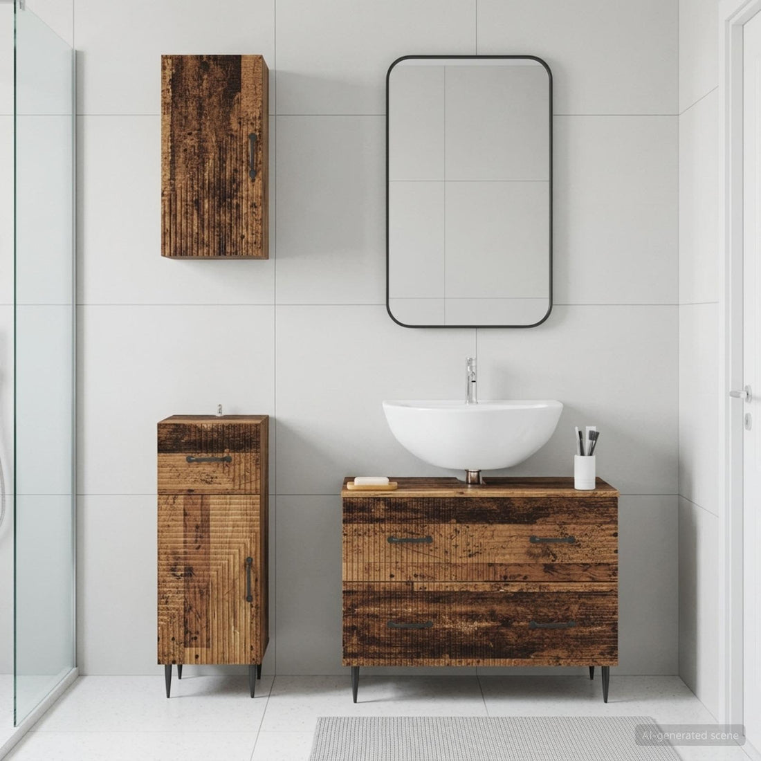 vidaXL Juego de armarios de baño de 3 piezas HAARLEM Madera envejecida