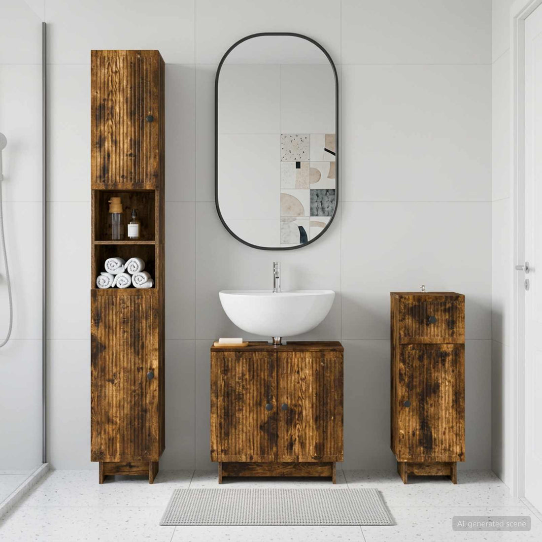 vidaXL Juego de armarios de baño de 3 piezas EDE Roble Ahumado