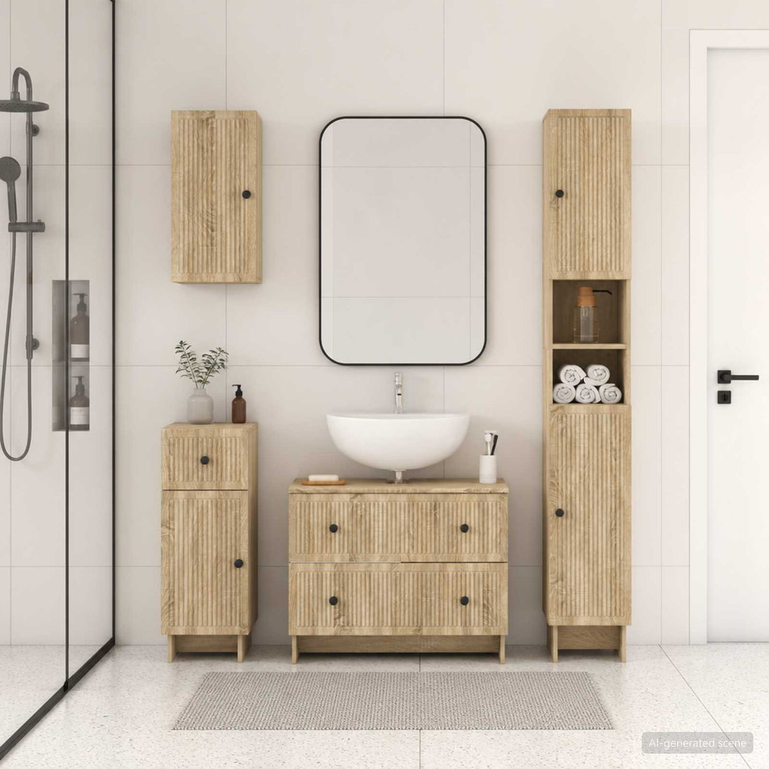 vidaXL Juego de armarios de baño de 4 piezas EDE Roble Sonoma