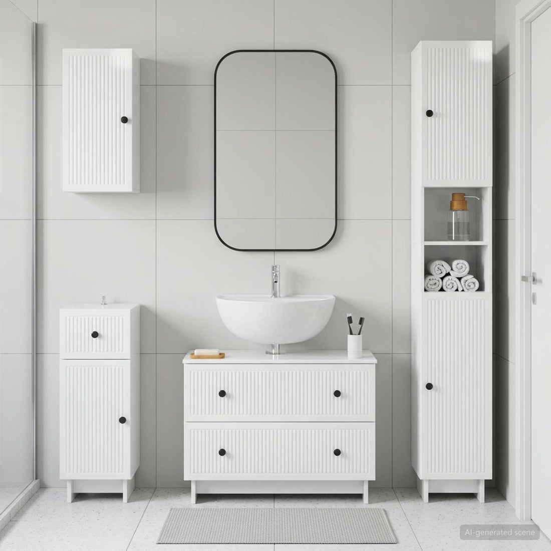 vidaXL Juego de armarios de baño de 4 piezas EDE Blanco Brillante