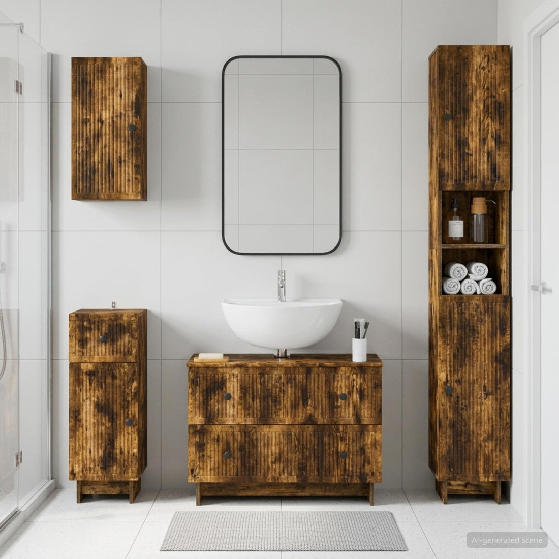vidaXL Juego de armarios de baño de 4 piezas EDE Roble Ahumado