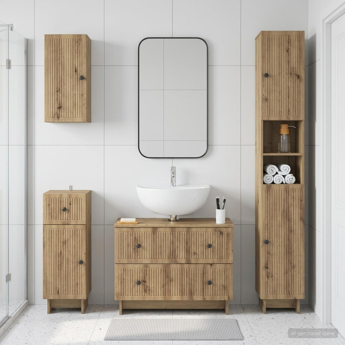 vidaXL Juego de armarios de baño de 4 piezas EDE Roble artisan