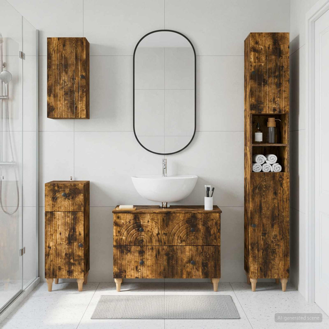 vidaXL Juego de armarios de baño de 4 piezas ALKMAAR Roble Ahumado