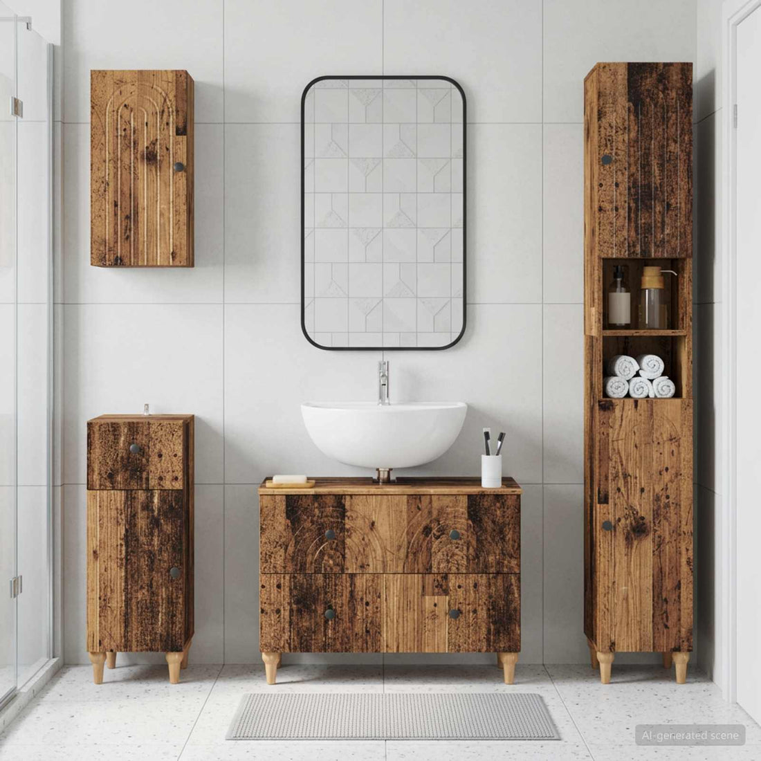 vidaXL Juego de armarios de baño de 4 piezas ALKMAAR Madera envejecida