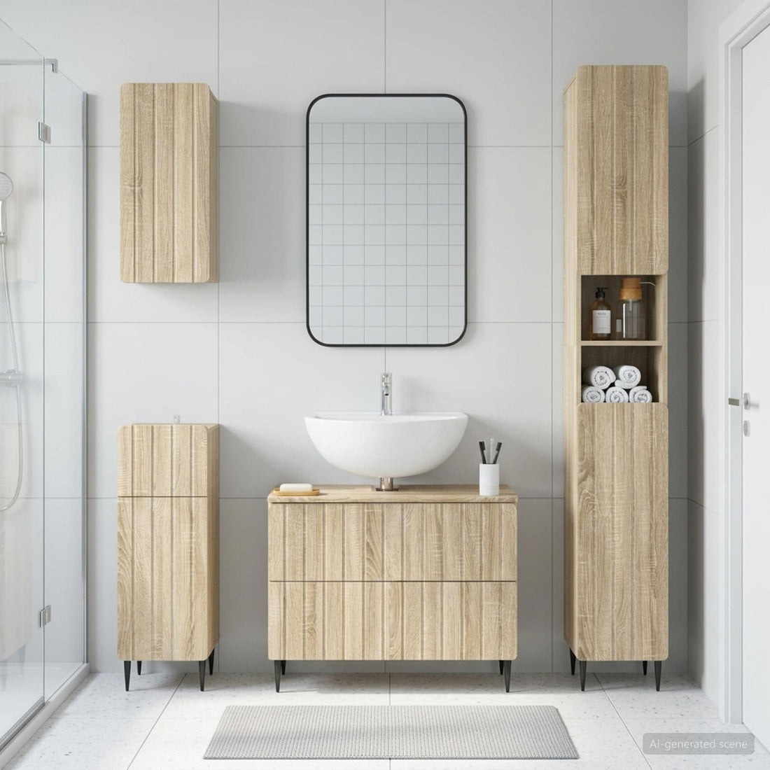 vidaXL Juego de armarios de baño de 4 piezas ZWOLLE Roble Sonoma