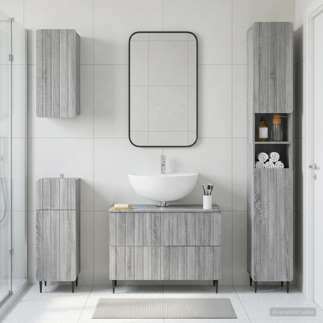 vidaXL Juego de armarios de baño de 4 piezas ZWOLLE Sonoma gris