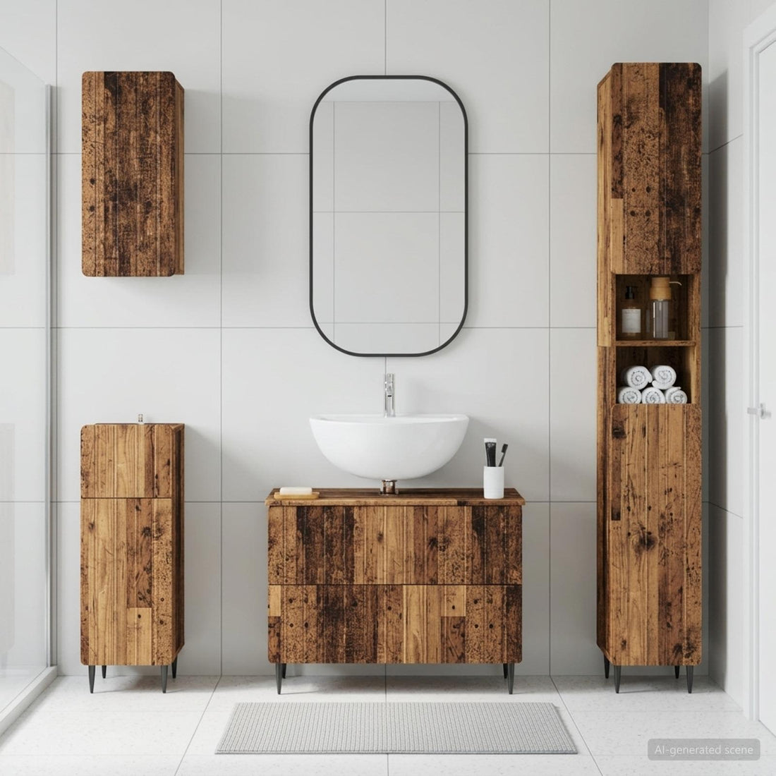 vidaXL Juego de armarios de baño de 4 piezas ZWOLLE Madera envejecida