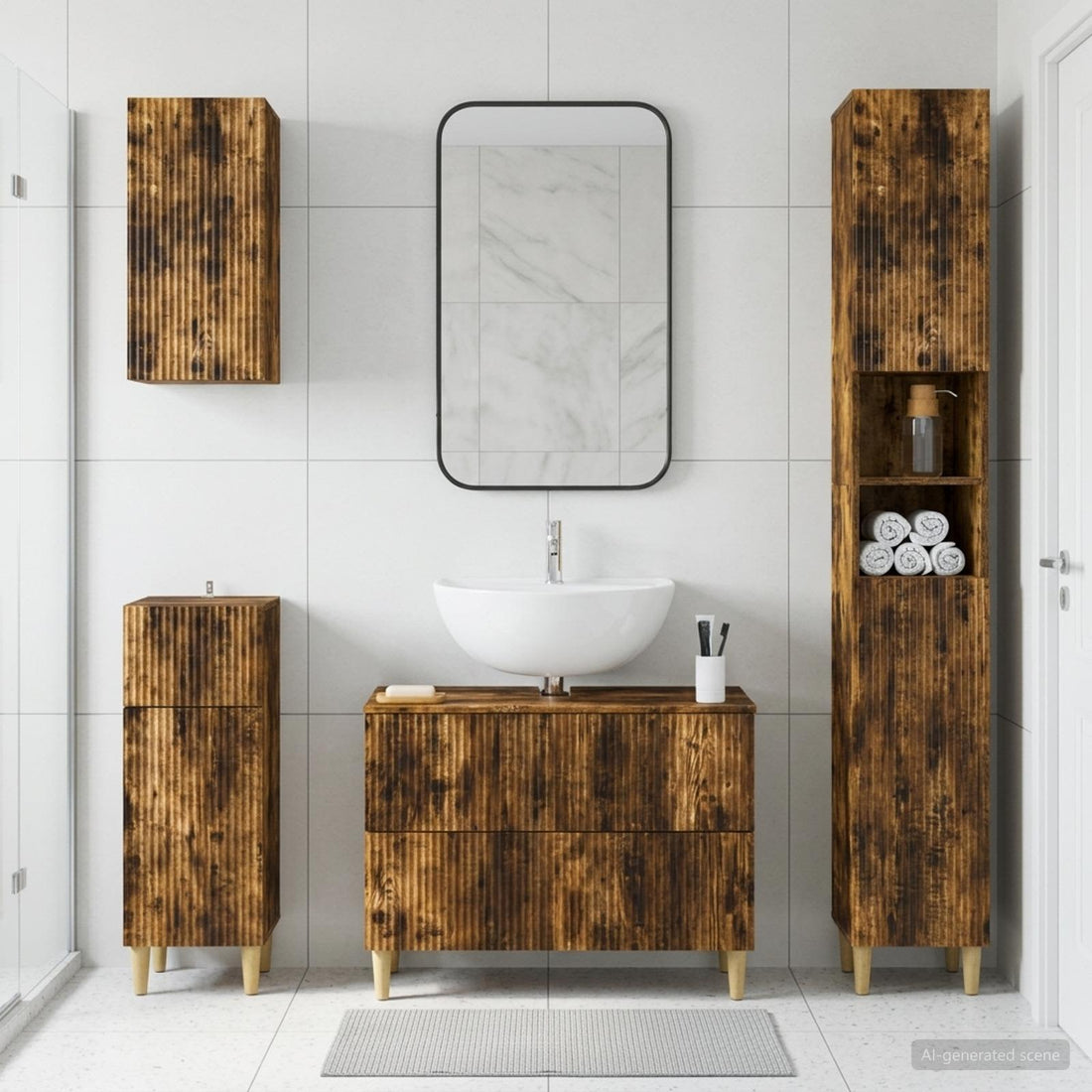 vidaXL Juego de armarios de baño de 4 piezas ARNHEM Roble Ahumado