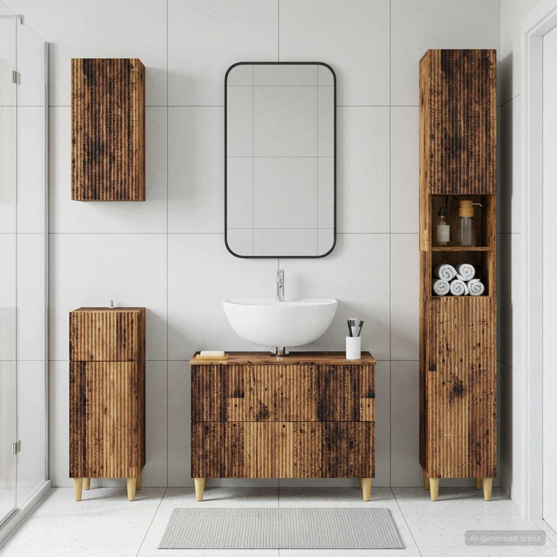 vidaXL Juego de armarios de baño de 4 piezas ARNHEM Madera envejecida