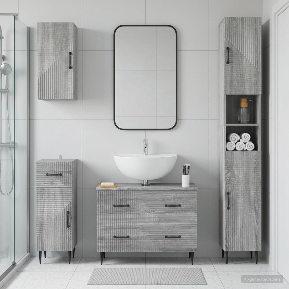 vidaXL Juego de armarios de baño de 4 piezas HAARLEM Sonoma gris