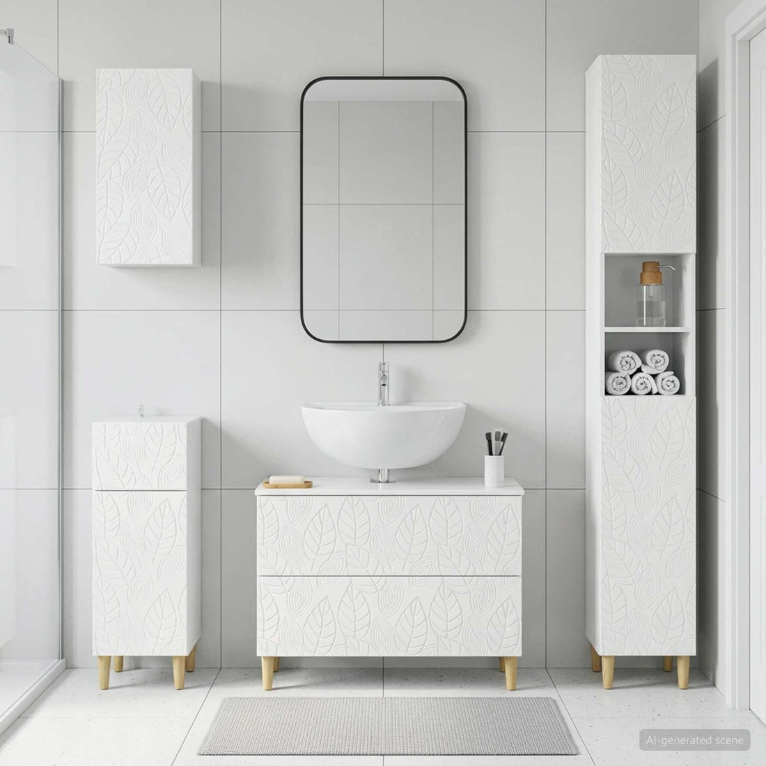 vidaXL Juego de armarios de baño de 4 piezas DELFT Blanco Brillante