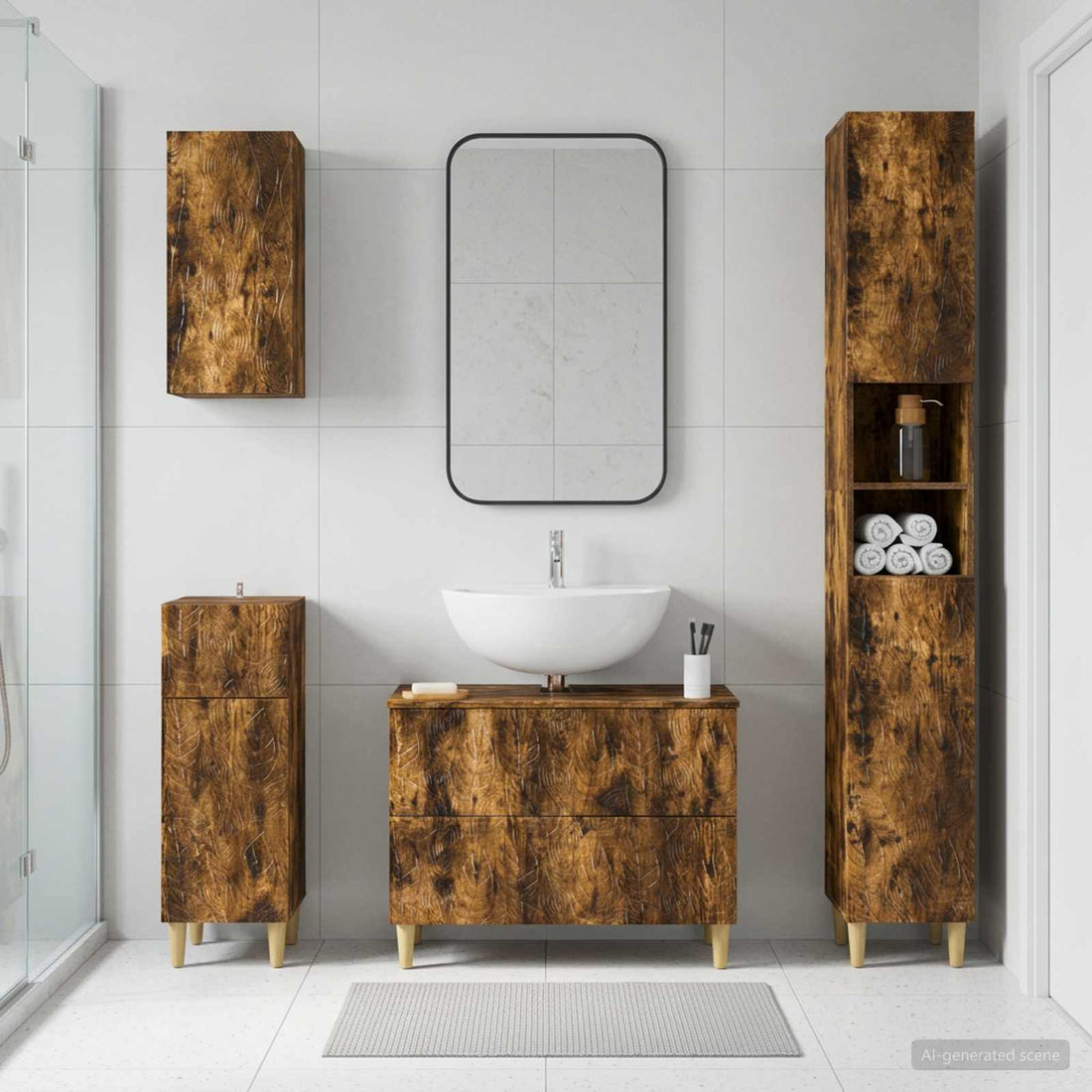vidaXL Juego de armarios de baño de 4 piezas DELFT Roble Ahumado
