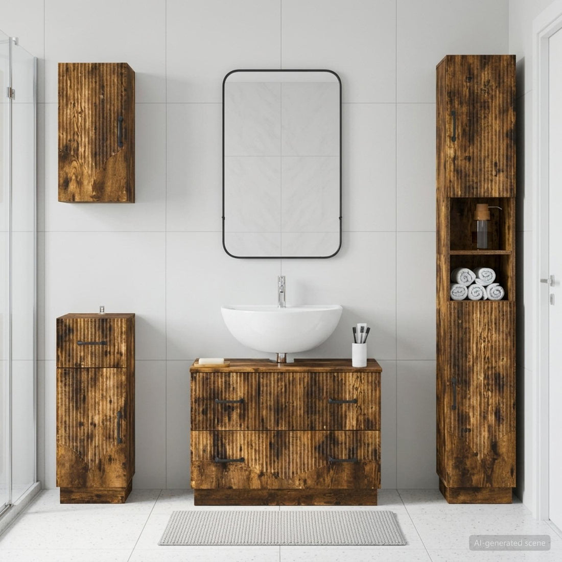 vidaXL Juego de armarios de baño de 4 piezas HOORN Roble Ahumado