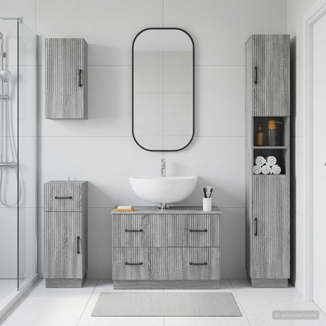 vidaXL Juego de armarios de baño de 4 piezas HOORN Sonoma gris