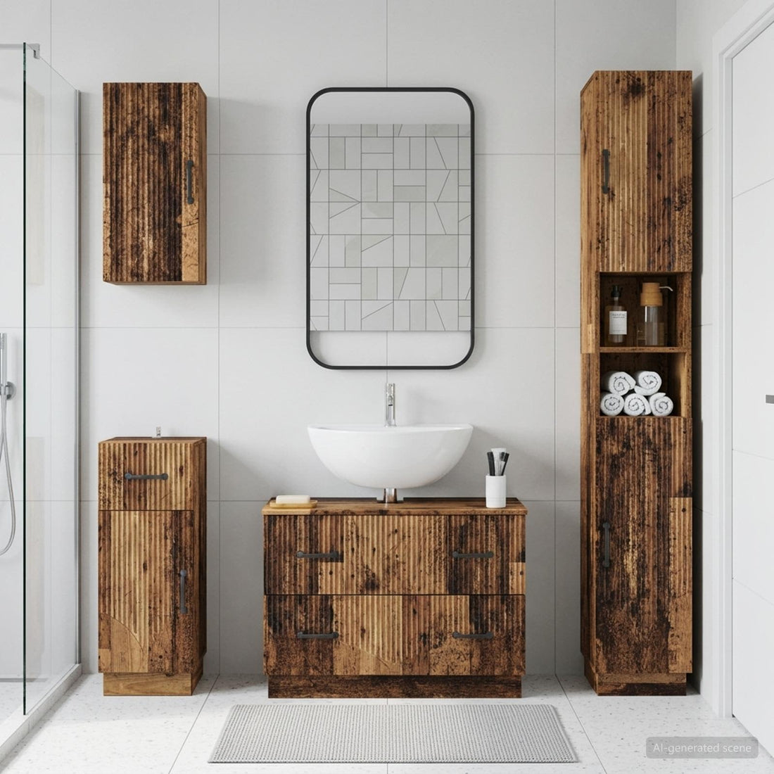 vidaXL Juego de armarios de baño de 4 piezas HOORN Madera envejecida