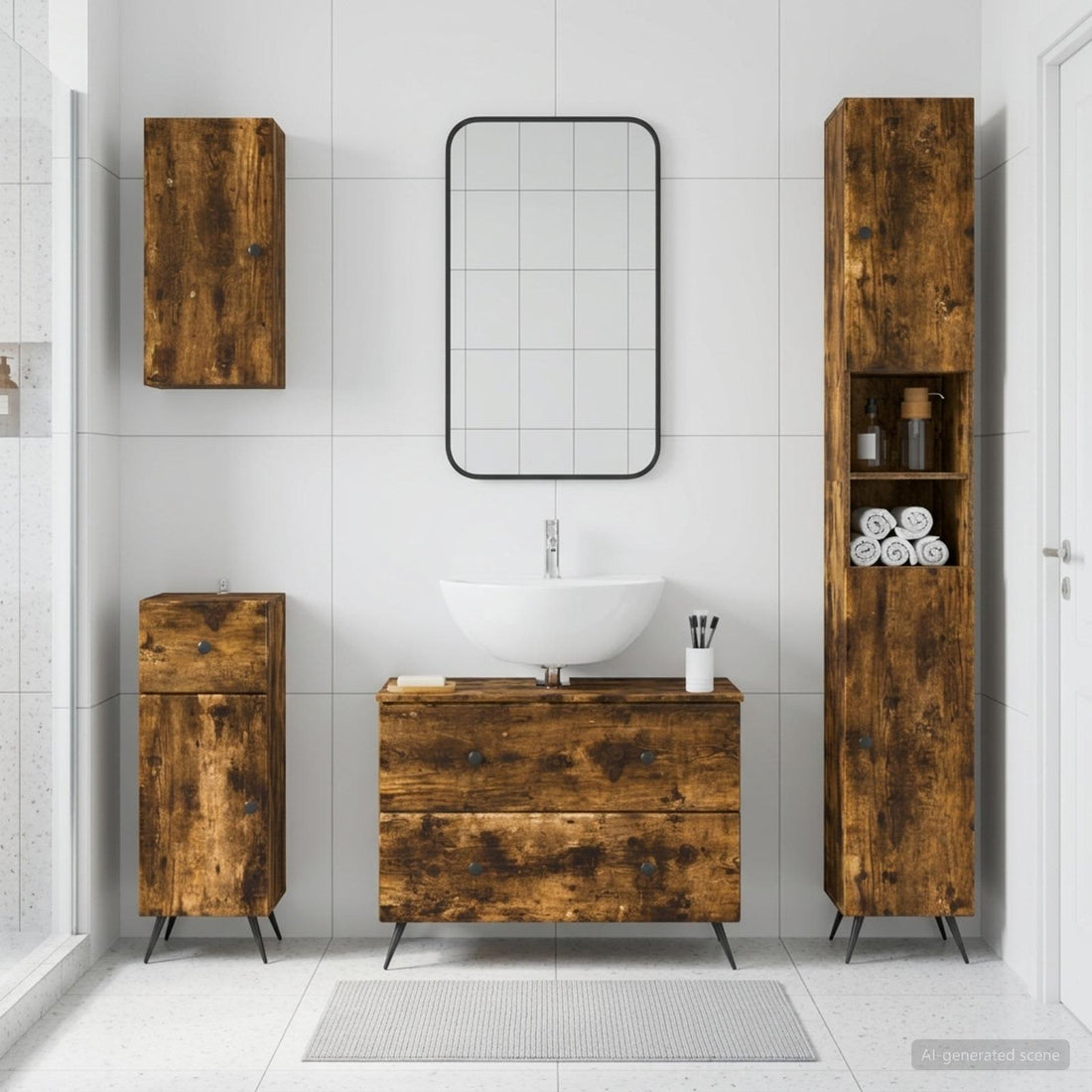 vidaXL Juego de armarios de baño de 4 piezas BREDA Roble Ahumado