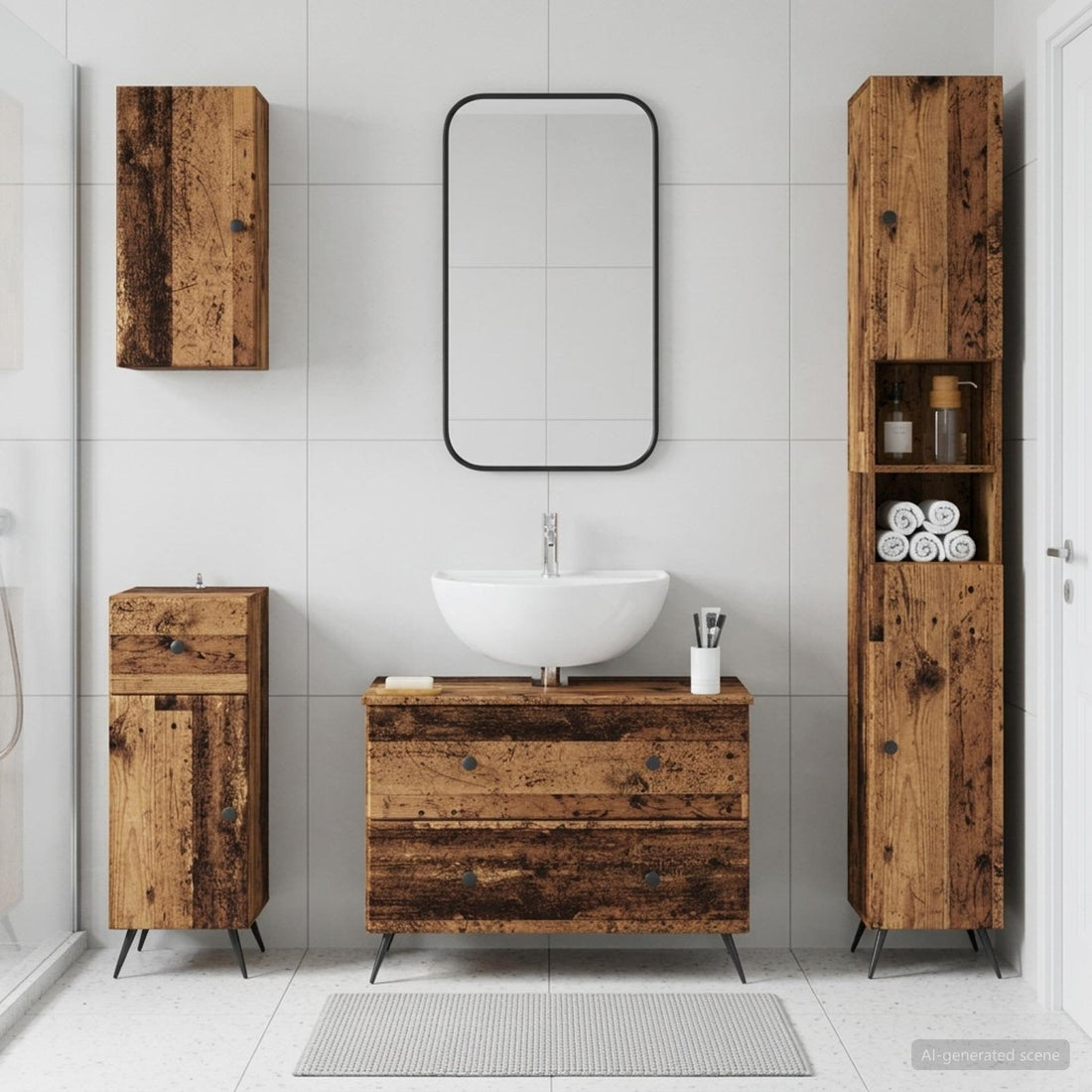 vidaXL Juego de armarios de baño de 4 piezas BREDA Madera envejecida
