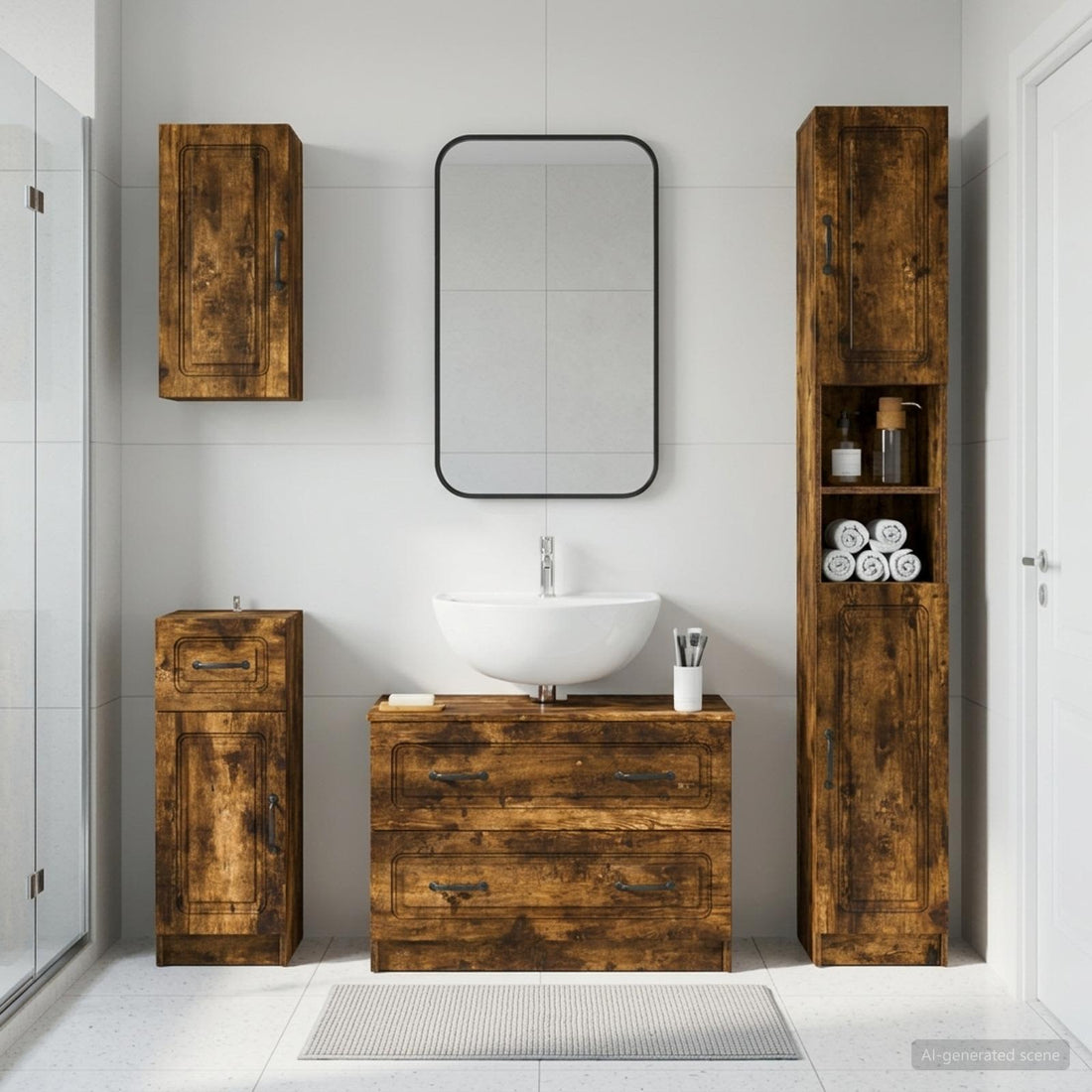 vidaXL Juego de armarios de baño de 4 piezas UTRECHT Roble Ahumado
