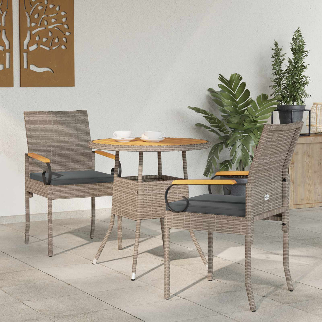 vidaXL Sillas de jardín 2 uds. Gris y Gris Oscuro Poliratán y Acacia