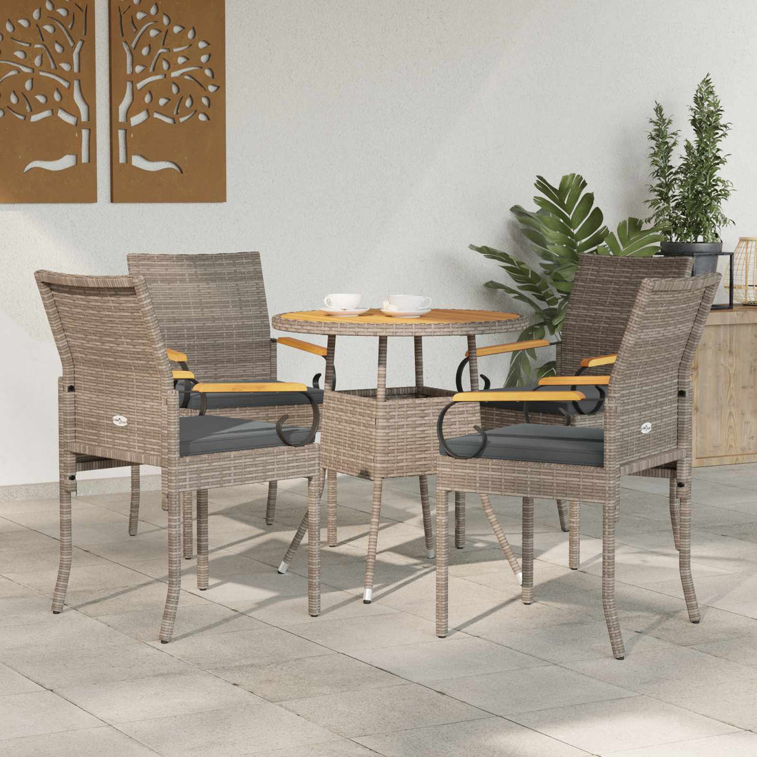 vidaXL Sillas de jardín 4 uds. Gris y Gris Oscuro Poliratán y Acacia