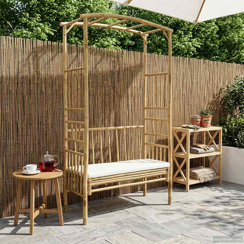 vidaXL Arco de Jardín con Banco Blanco Crema 115 x 50 x 205 cm Bambú