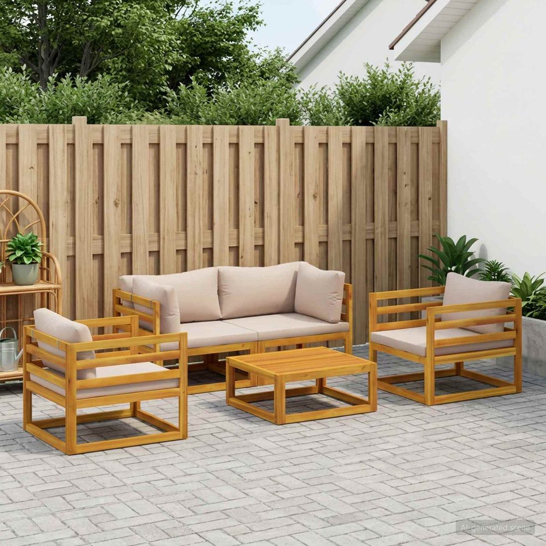 vidaXL Juego de salón de jardín modular de 5 piezas Natural