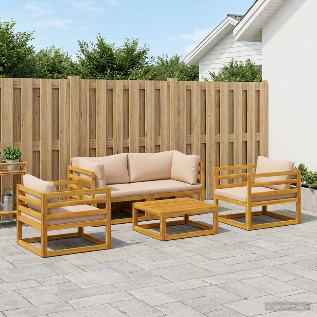 vidaXL Juego de salón de jardín modular de 5 piezas Natural
