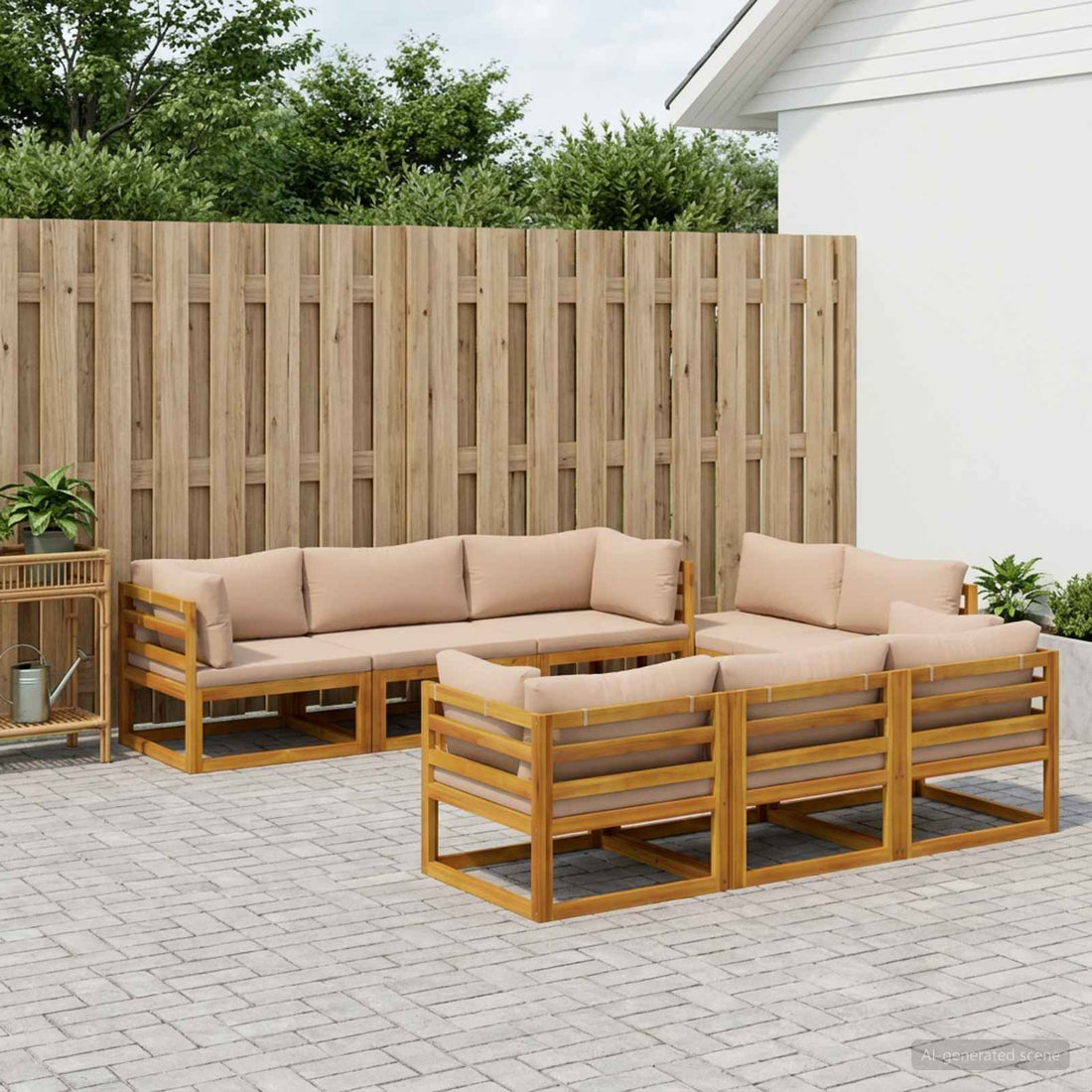vidaXL Set de muebles de jardín modulares de 9 piezas Natural