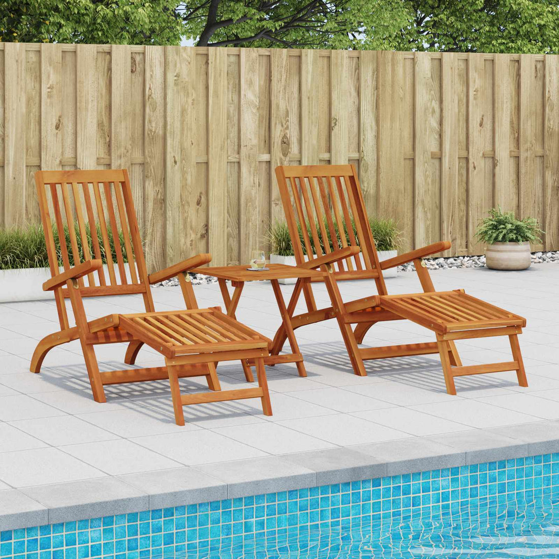 vidaXL Recliner y tumbona plegable 2 uds. Madera de Acacia Sólida