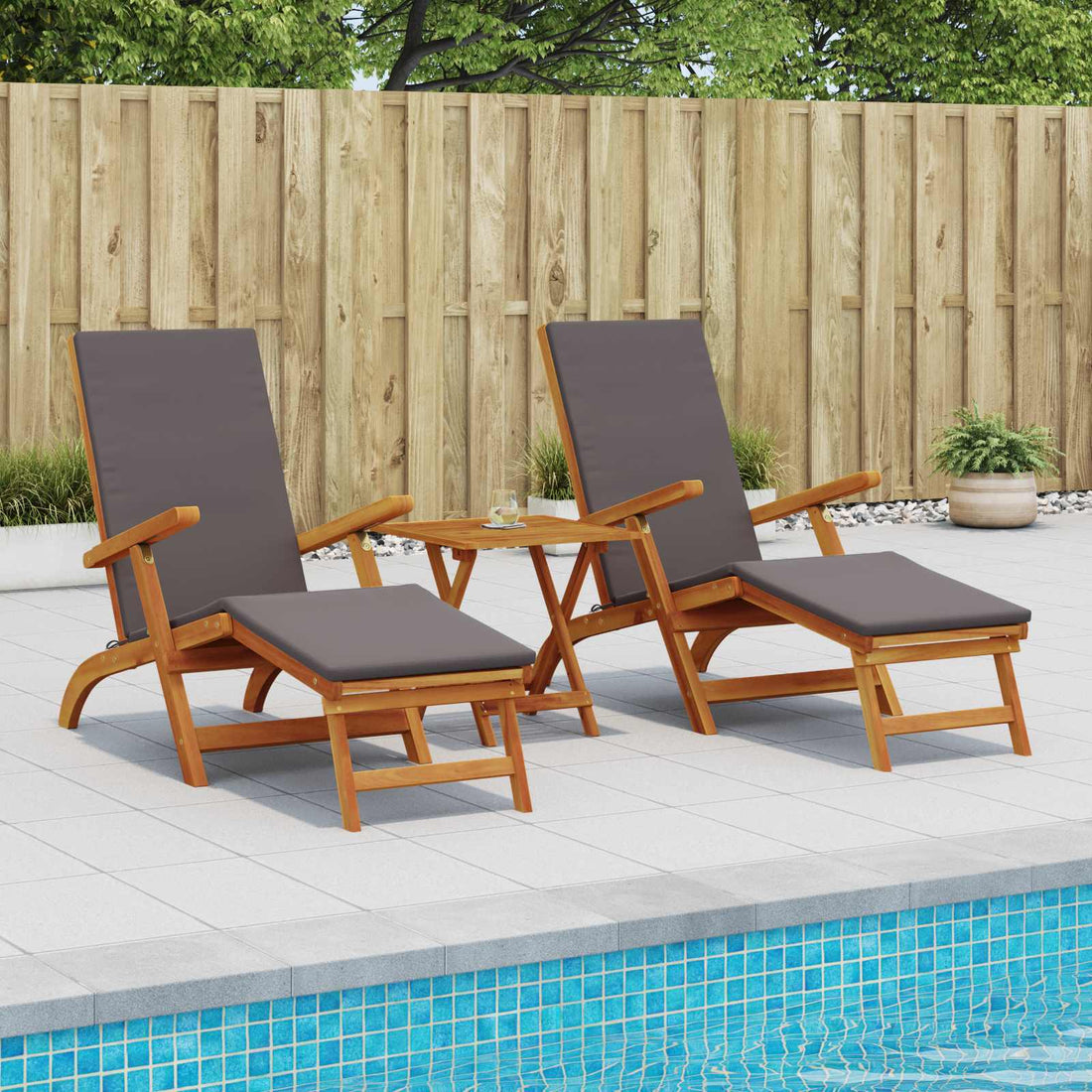 vidaXL Recliner y tumbona plegable 2 uds. Madera de Acacia Sólida Gris