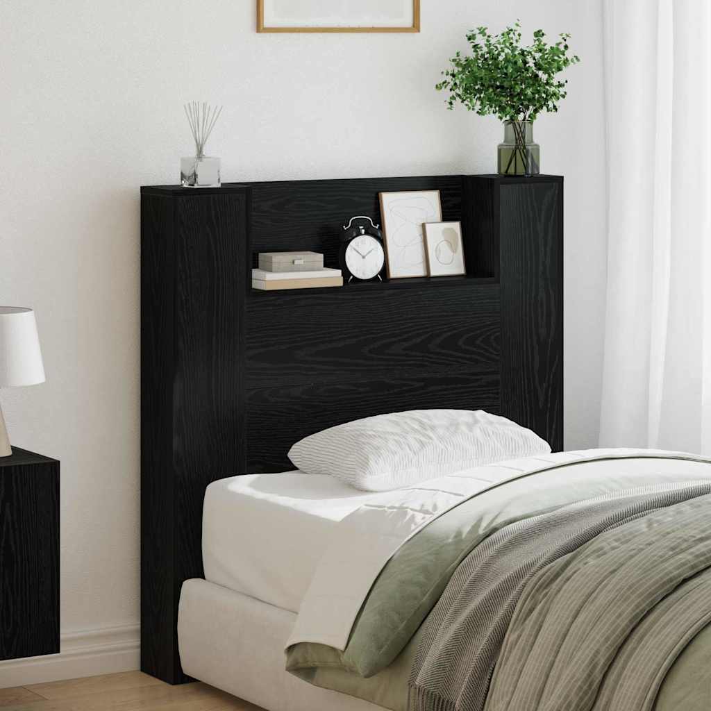 vidaXL Cabecero de almacenamiento con LED Roble Negro
