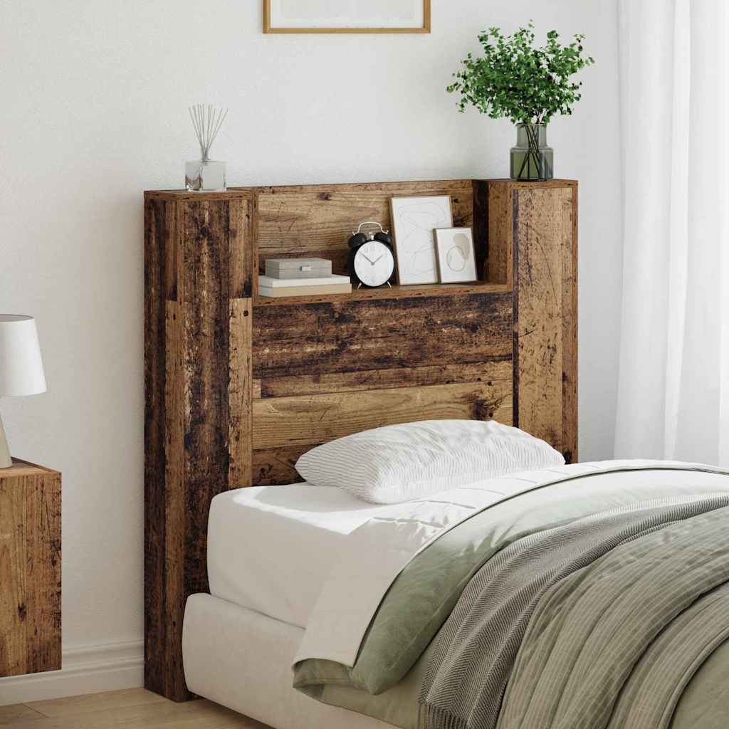 vidaXL Cabecero de almacenamiento con LED Madera envejecida