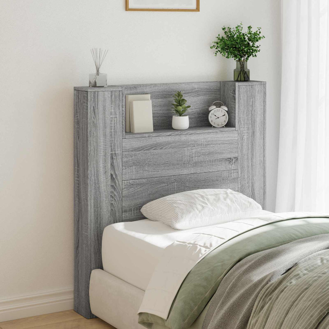 vidaXL Cabecero de almacenamiento con LED Sonoma gris