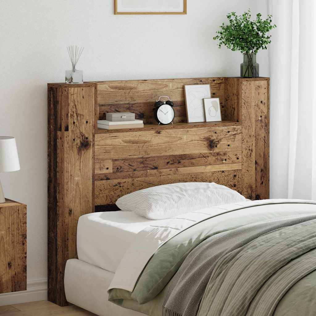 vidaXL Cabecero de almacenamiento con LED Madera envejecida