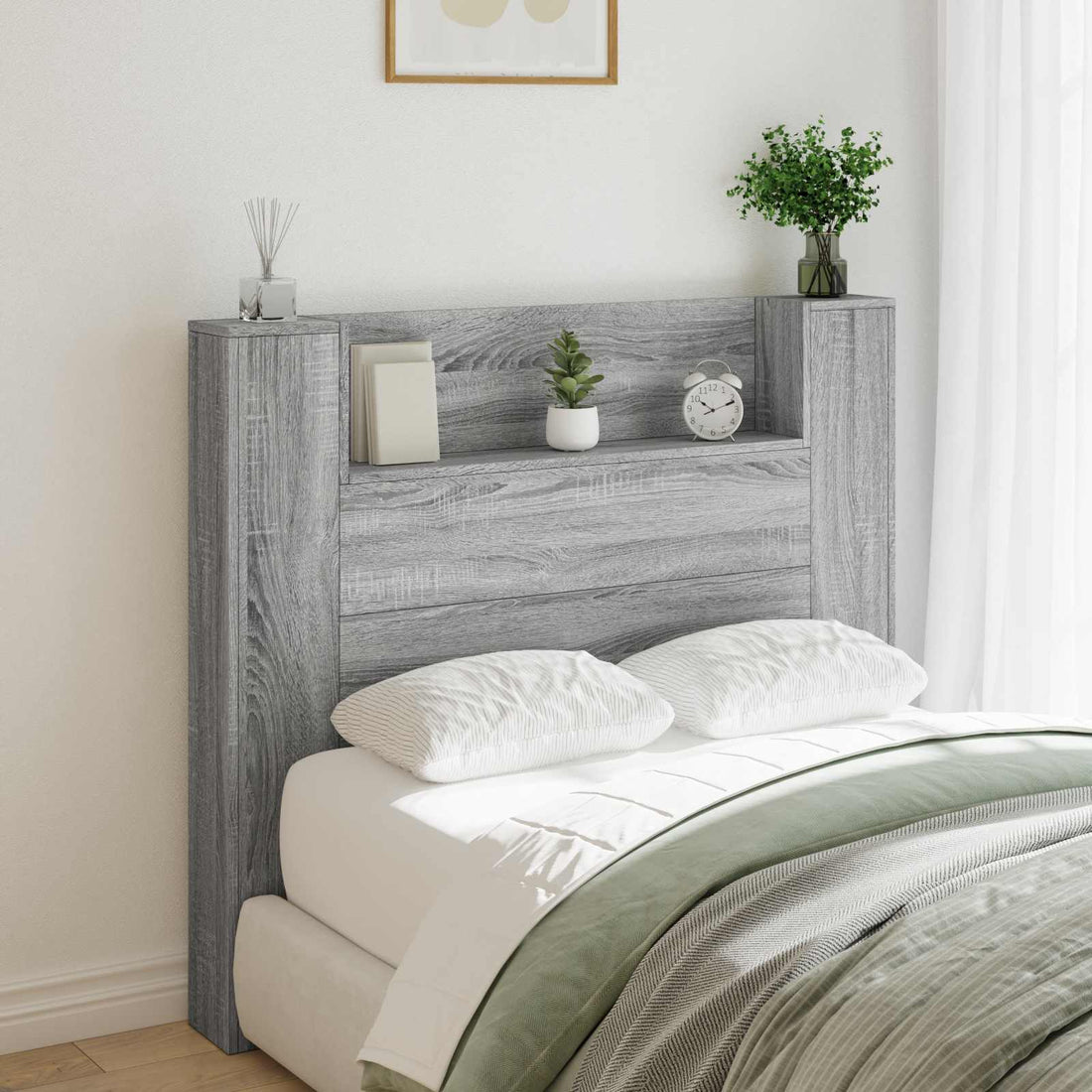 vidaXL Cabecero de almacenamiento con LED Sonoma gris