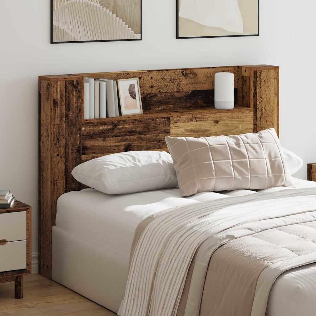 vidaXL Cabecero de almacenamiento con LED Madera envejecida