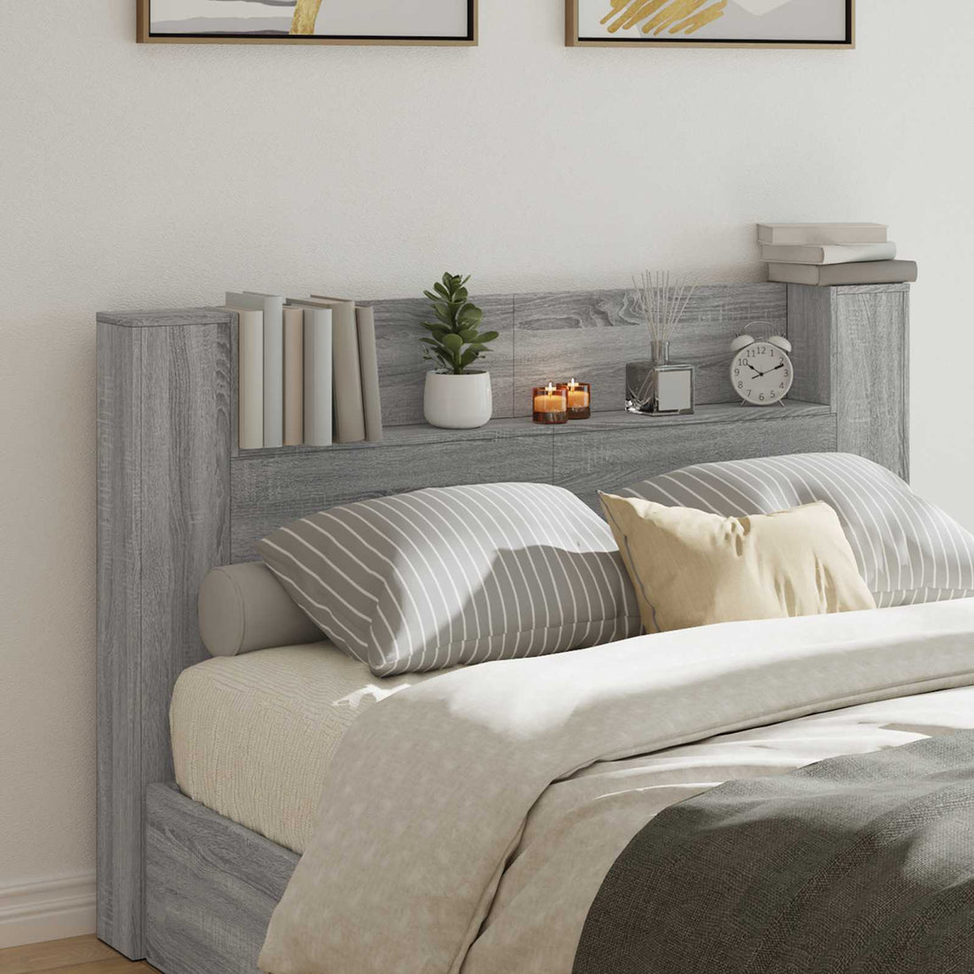 vidaXL Cabecero de almacenamiento con LED Sonoma gris