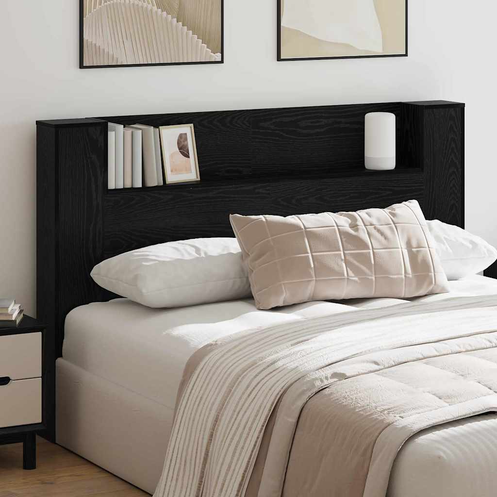 vidaXL Cabecero de almacenamiento con LED Roble Negro