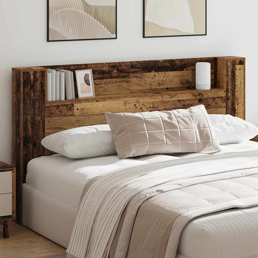 vidaXL Cabecero de almacenamiento con LED Madera envejecida