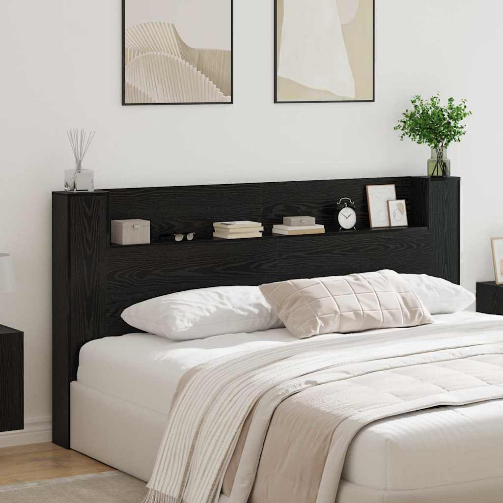 vidaXL Cabecero de almacenamiento con LED Roble Negro